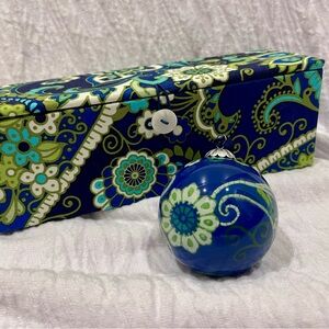 Vera Bradley Rhythm & Blues Ornament Trio in Padded Fabric Storage Box